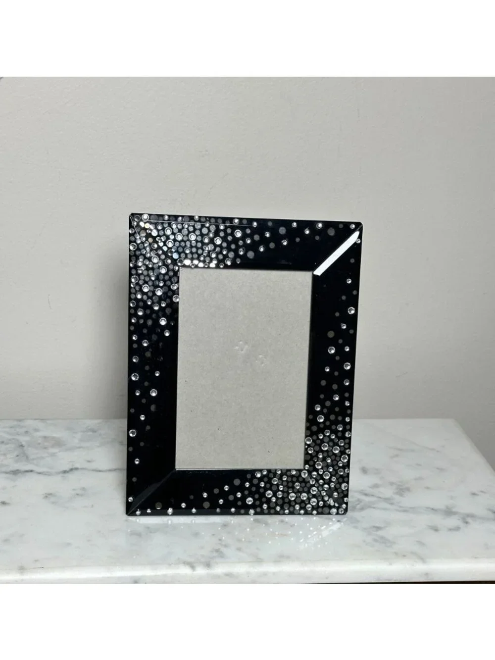 Black Glass Rhinestone 4x6 Picture Frame Sparkle Crystal Jeweled Tabletop Decor